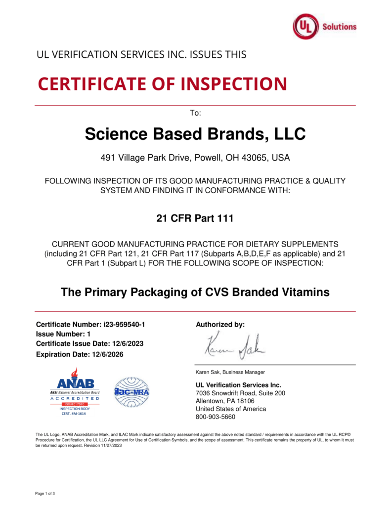 Science Based Brands UL Cert
