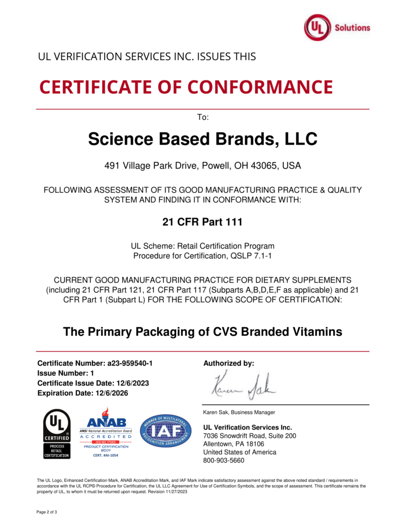 Science Based Brands UL Cert